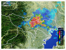2010年7月5日東京都の気象レーダー画像（18時00分）