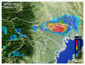 2010年7月5日東京都の気象レーダー画像（19時00分）