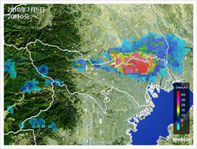 2010年7月5日東京都の気象レーダー画像（20時00分）