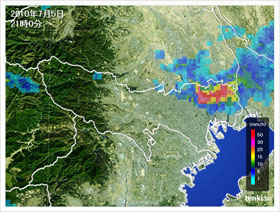 東京都の気象レーダー画像（21時00分）