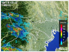 2011年7月1日東京都の気象レーダー画像(14時00分)