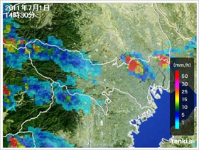 2011年7月1日東京都の気象レーダー画像(14時30分)