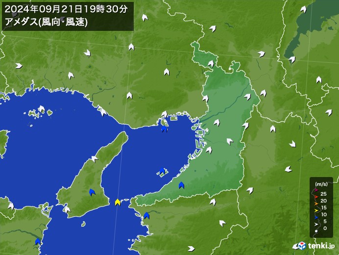 大阪府のアメダス実況 風向 風速 日本気象協会 Tenki Jp