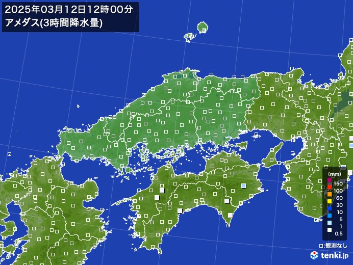 中国地方のアメダス合計降水量(3時間)