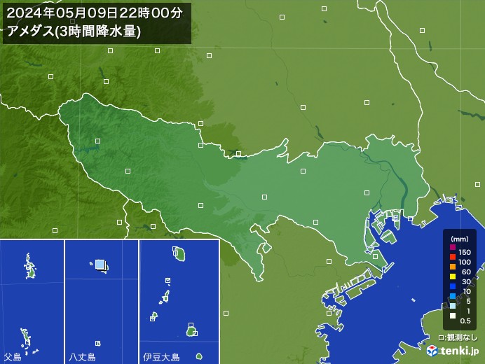 東京都のアメダス合計降水量(3時間)