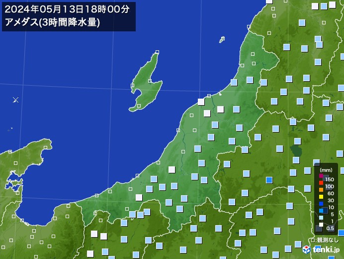 新潟県のアメダス合計降水量(3時間)