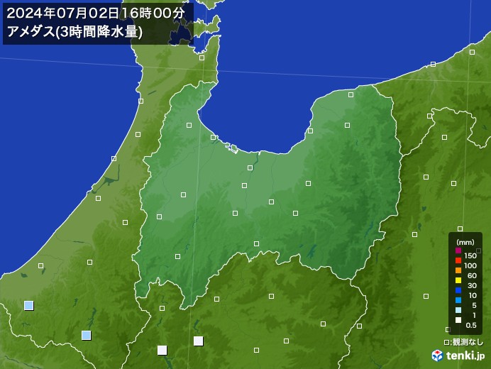 富山県のアメダス合計降水量(3時間)