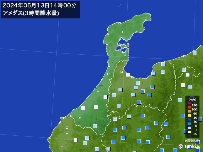 石川県のアメダス合計降水量(3時間)