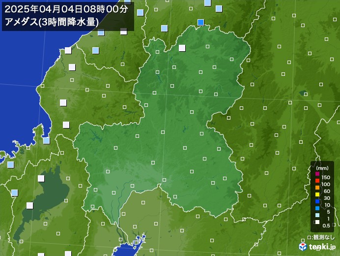 岐阜県のアメダス合計降水量(3時間)