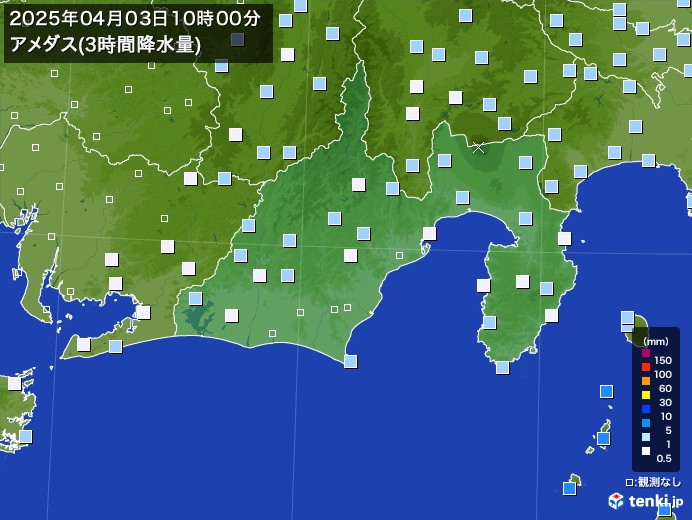 静岡県のアメダス合計降水量(3時間)