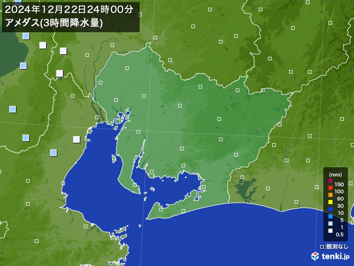 愛知県のアメダス合計降水量(3時間)