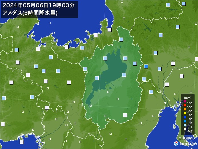 滋賀県のアメダス合計降水量(3時間)