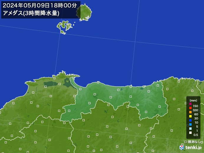 鳥取県のアメダス合計降水量(3時間)