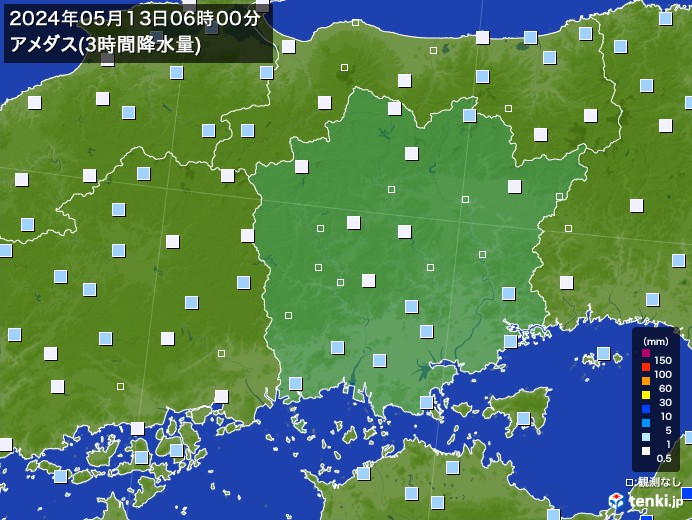 岡山県のアメダス合計降水量(3時間)