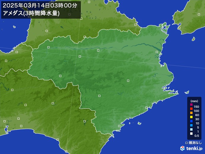 徳島県のアメダス合計降水量(3時間)