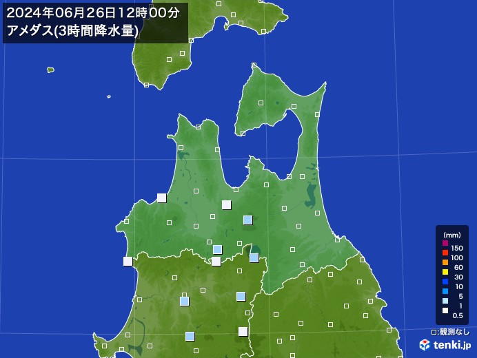 青森県のアメダス合計降水量(3時間)