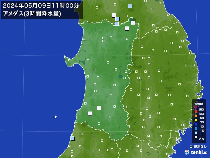 秋田県のアメダス合計降水量(3時間)