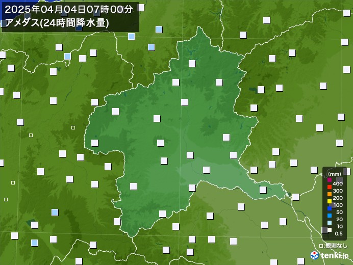 群馬県のアメダス合計降水量(24時間)