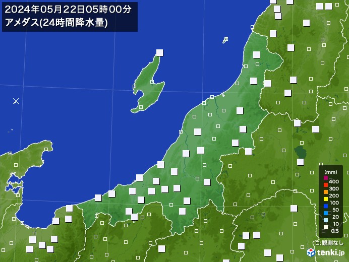 新潟県のアメダス合計降水量(24時間)