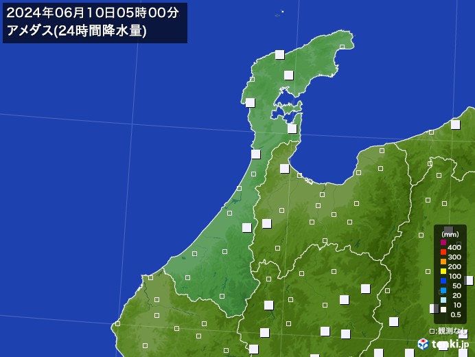 石川県のアメダス合計降水量(24時間)