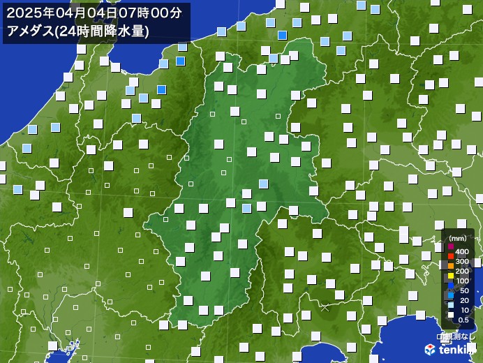 長野県のアメダス合計降水量(24時間)