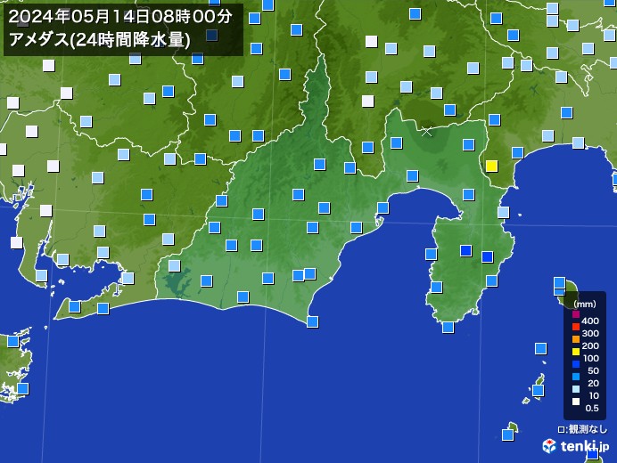 静岡県のアメダス合計降水量(24時間)