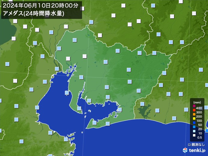 愛知県のアメダス合計降水量(24時間)