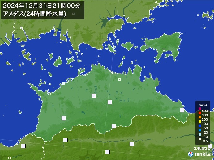 香川県のアメダス合計降水量(24時間)