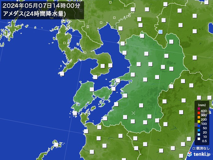 熊本県のアメダス合計降水量(24時間)