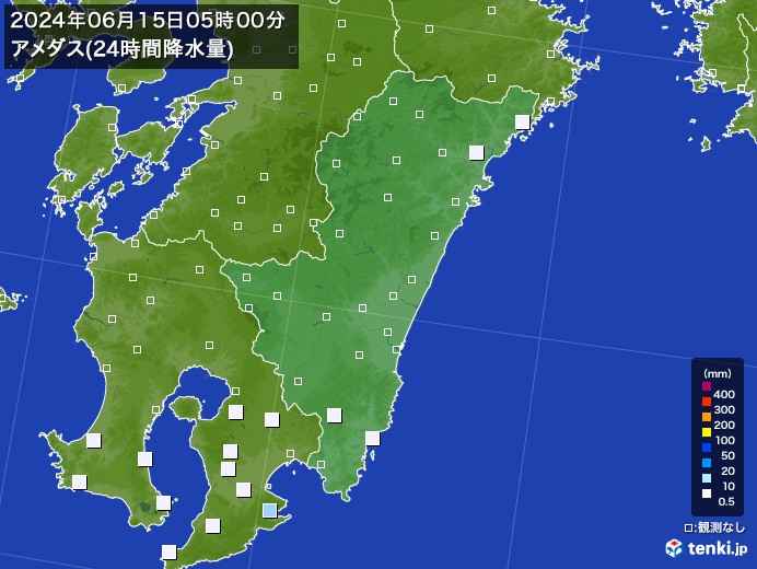宮崎県のアメダス合計降水量(24時間)