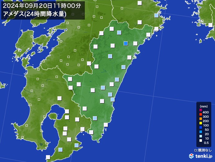 宮崎県のアメダス合計降水量(24時間)