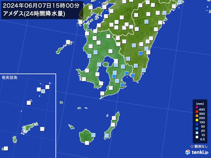 鹿児島県のアメダス合計降水量(24時間)