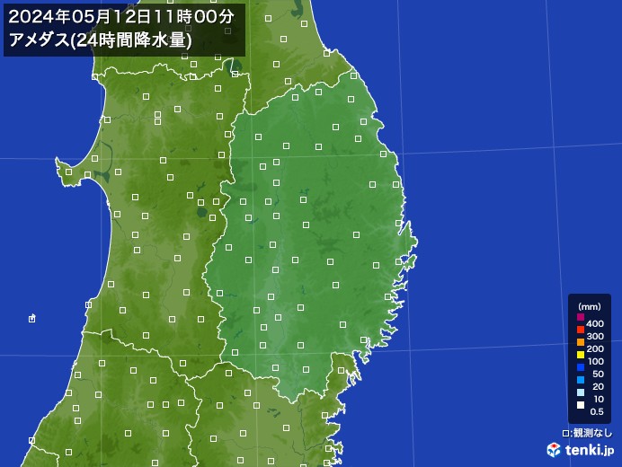 岩手県のアメダス合計降水量(24時間)