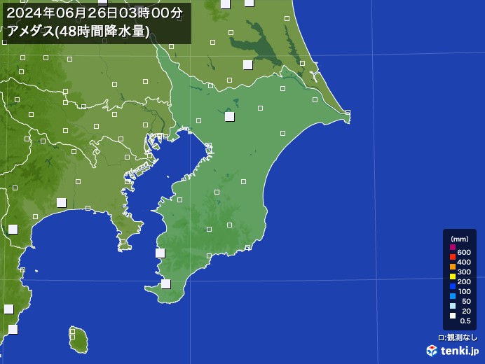 千葉県のアメダス合計降水量(48時間)