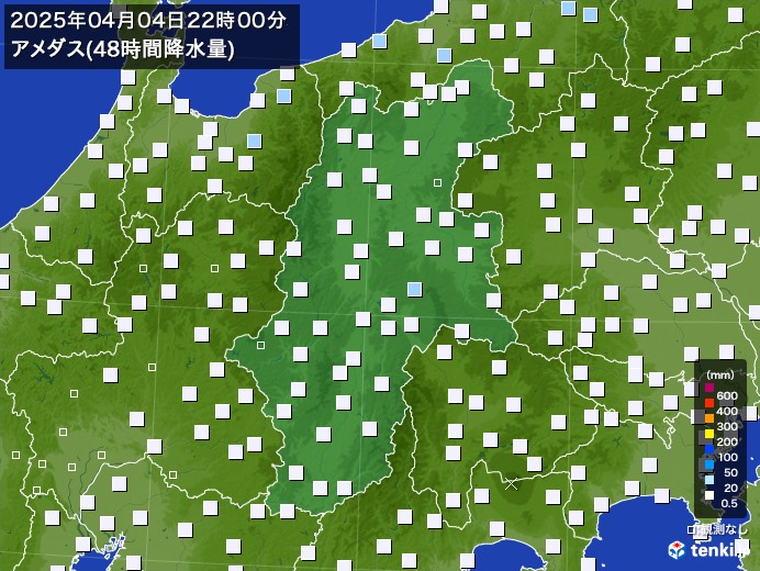 長野県のアメダス合計降水量(48時間)