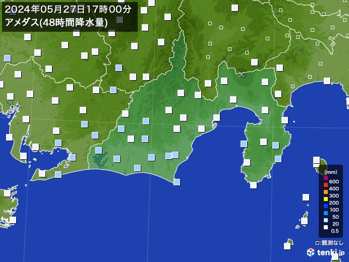 静岡県のアメダス合計降水量(48時間)