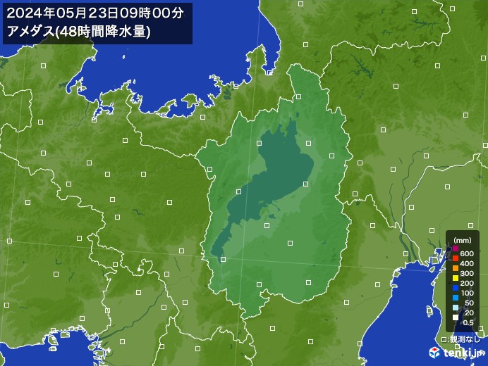滋賀県のアメダス合計降水量(48時間)