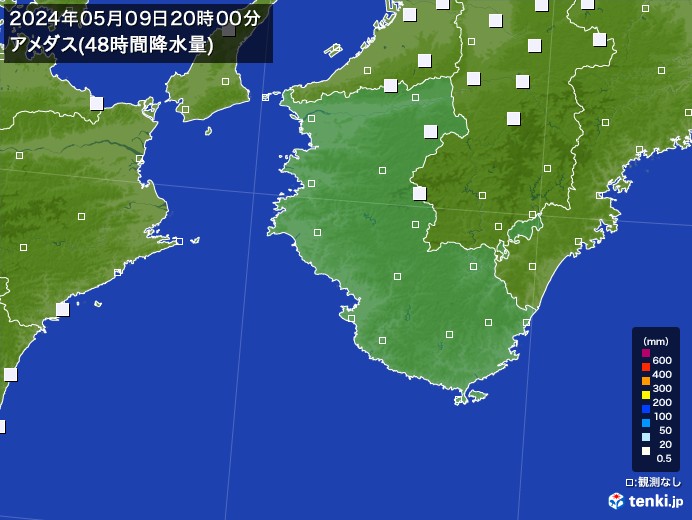 和歌山県のアメダス合計降水量(48時間)