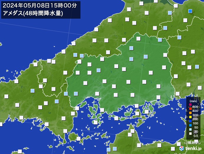 広島県のアメダス合計降水量(48時間)