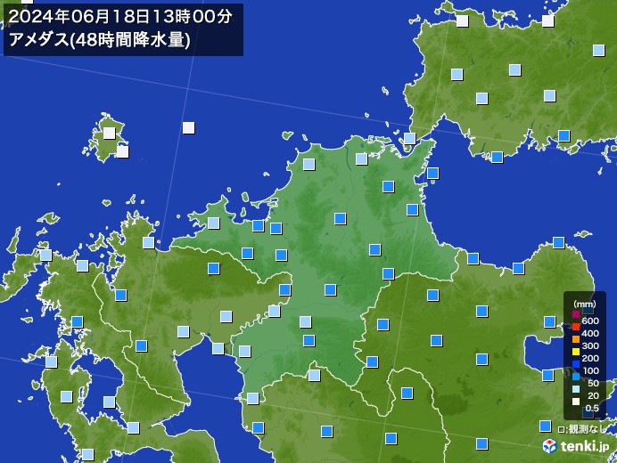 福岡県のアメダス合計降水量(48時間)