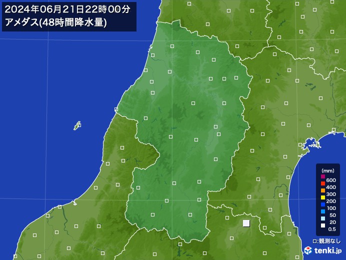 山形県のアメダス合計降水量(48時間)