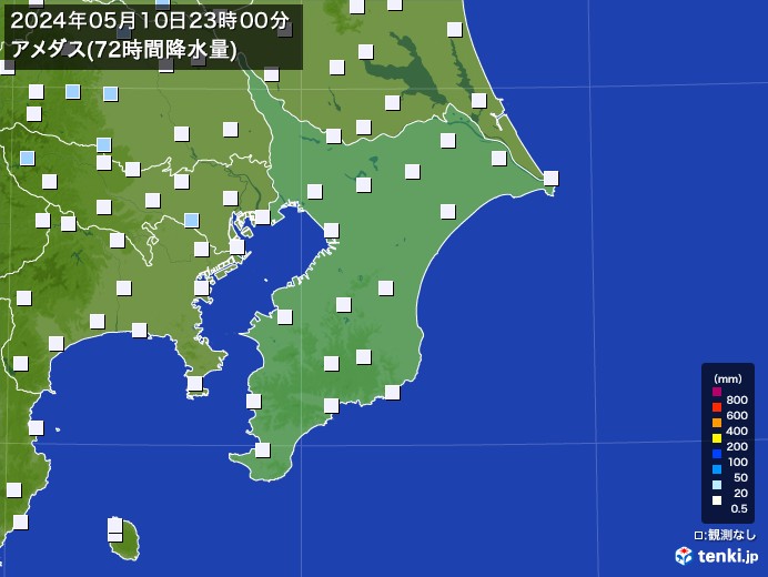 千葉県のアメダス合計降水量(72時間)