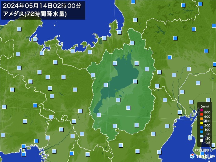 滋賀県のアメダス合計降水量(72時間)