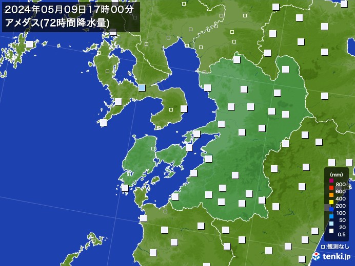 熊本県のアメダス合計降水量(72時間)