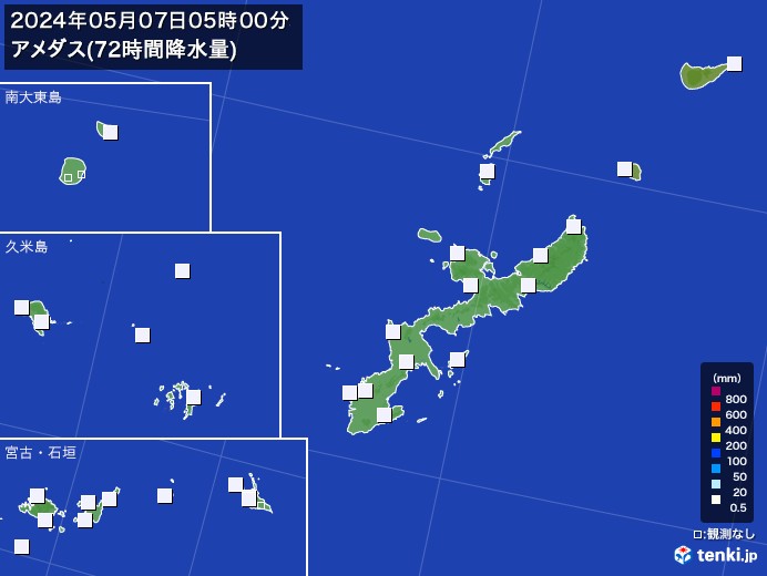 沖縄県のアメダス合計降水量(72時間)