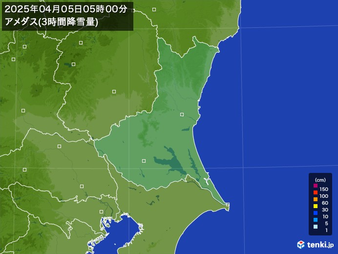 茨城県のアメダス合計降雪量(3時間)