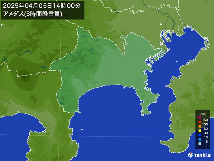 神奈川県のアメダス合計降雪量(3時間)