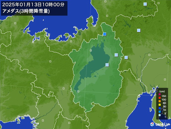 滋賀県のアメダス合計降雪量(3時間)