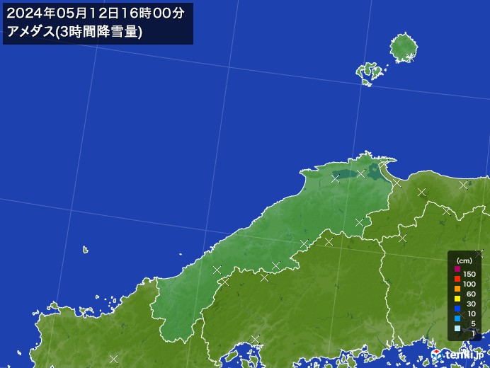 島根県のアメダス合計降雪量(3時間)