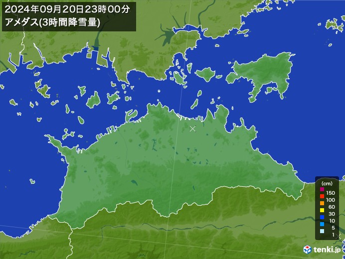 香川県のアメダス合計降雪量(3時間)